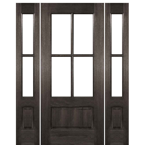 TDL MAH 4 Lite 68-1-2 | 80" Tall 4 Lite 1 Panel Bottom Mahogany Exterior Single Door with Matching 2 Lite Sidelites