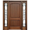 36"x80" 2-Panel V-Grooved Mahogany Entry Door and Two Full Lite Sidelites with Decorative Wrought Iron