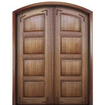 Pair of Solid Mahogany 4 Panel Double Arch Top Doors with Decorative Straps