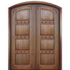 Pair of Solid Mahogany 4 Panel Double Arch Top Doors with Decorative Clavos and Straps
