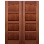 Pair of Solid Mahogany 4 Panel Double Arch Lite Doors