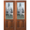 8'-0" 2/3 Lite Mahogany Wood Double Entry Door with Sabine Decorative Glass