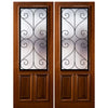 Pair of 96" Tall Solid Mahogany Exterior Doors with 2/3 Lites and "Salado" Wrought Iron