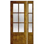 36"x96" 6 Lite 1 Panel Bottom Knotty Alder Exterior Single Door with Matching 3 Lite Sidelite