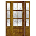 36"x96" 6 Lite 1 Panel Bottom Knotty Alder Exterior Single Door with Matching 3 Lite Sidelites
