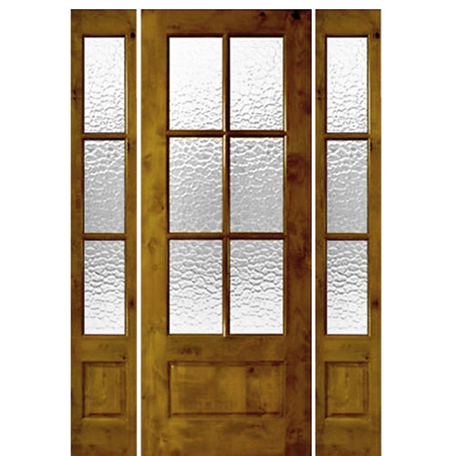 36"x96" 6 Lite 1 Panel Bottom Knotty Alder Exterior Single Door with Matching 3 Lite Sidelites