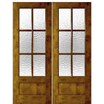 Pair of 36"x96" 6 Lite 1 Panel Bottom Knotty Alder Exterior Double Doors