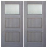 Pair of 80" Tall 1 Lite 2 Panel Mahogany Entry Double Doors 
