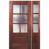 80" Tall 6 Lite 1 Panel Bottom Mahogany Exterior Single Door with Matching 3 Lite Sidelite
