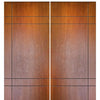 Pair of 80" Tall Modern Mahogany Flush Exterior Doors with 2 Sets of Horizontal Grooves