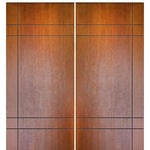 Pair of 80" Tall Modern Mahogany Flush Exterior Doors with 2 Sets of Horizontal Grooves