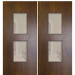 Pair of 80" Tall Modern Mahogany Front Doors with 2 Vertical Lites