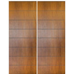 Pair of 96" Tall Mahogany Contemporary Entry Doors with 7 Horizontal Grooves