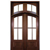 Pre-hung 96" Tall 4 Lite Mahogany Arched Entry Double Doors with 4-Lite Transom