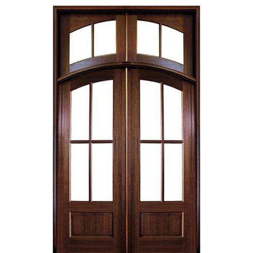 Pre-hung 96" Tall 4 Lite Mahogany Arched Entry Double Doors with 4-Lite Transom