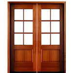 80" 6-Lite TDL Mahogany Double Entry Door with Clear Beveled or Flemish Low-E Glass