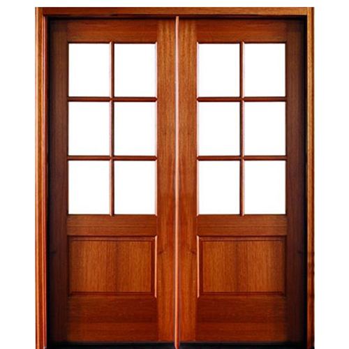 80" 6-Lite TDL Mahogany Double Entry Door with Clear Beveled or Flemish Low-E Glass
