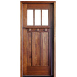 Craftsman Style Mahogany 3-Lite Entry Door with Clear Beveled Low-E Glass