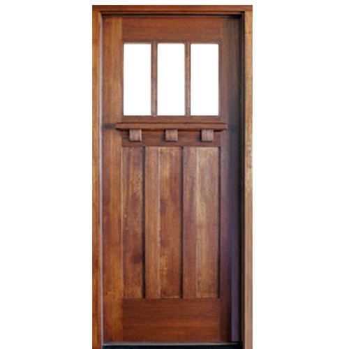 Craftsman Style Mahogany 3-Lite Entry Door with Clear Beveled Low-E Glass