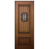 2-Panel Mahogany Grain V-Grooved Fiberglass Entry Door with Speakeasy