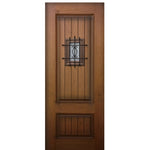 2-Panel Mahogany Grain V-Grooved Fiberglass Entry Door with Speakeasy