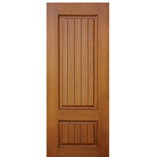 2-Panel Mahogany Grain V-Grooved Fiberglass Entry Door