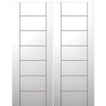 Flush Smooth Skin Fiberglass Exterior Double Doors with Modern Grooves Design 