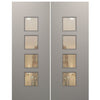 Modern Smooth Skin Fiberglass Double Doors with Square Glass Panels