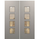 Modern Smooth Skin Fiberglass Double Doors with Square Glass Panels
