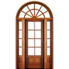 36"x96" 8-Lite TDL Mahogany Wood Entry Door with Two Sidelites and Round Top Transom