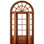 36"x96" 8-Lite TDL Mahogany Wood Entry Door with Two Sidelites and Round Top Transom