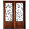 Mahogany Double Entry Door with Burlwood Decorative Wrought Iron Grille (R)