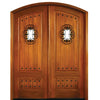 Pre-hung Solid 2-Panel Mahogany Wood Double Entry Doors with Speakeasy and Clavos