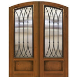 Pre-hung 3/4 Lite Arch Top Fiberglass Double Entry Doors with Warwick Iron Grille Design