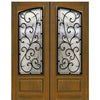 3/4 Arch Lite Fiberglass Double Entry Door with Bellagio Iron Grille