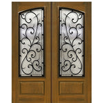 3/4 Arch Lite Fiberglass Double Entry Door with Bellagio Iron Grille