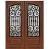 3/4 Arch Lite Fiberglass Double Entry Door with Marbella Iron Grille Design
