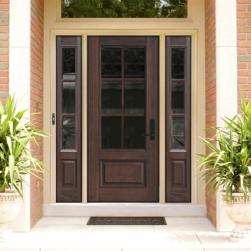 1 Panel 6 Lite SDL-1-2 | 3/4 Lite 1 Panel 6 Lite SDL, Fiberglass Entry Door with Two Sidelites