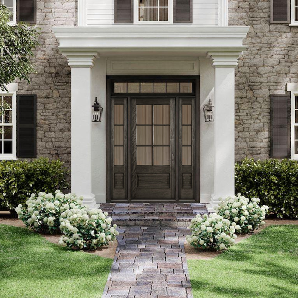 TDL 6-Lite 1 Panel NRM-1-2 | 6-Lite 1-Panel True Divided Lite (TDL) Mahogany Wood Entry Door with Two Sidelites
