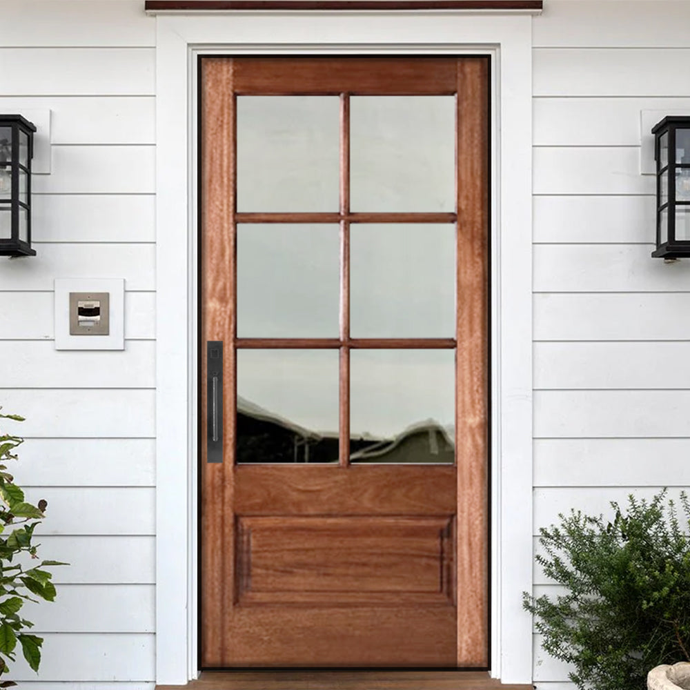 TDL 6-Lite 1 Panel NRM-1-2 | 6-Lite 1-Panel True Divided Lite (TDL) Mahogany Wood Entry Door with Two Sidelites