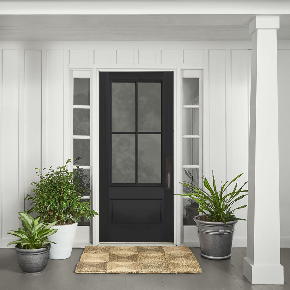 7221-1-1SL121 | 4 Lite 1 Panel Mahogany TDL Entry Door and a 14" 2-Lite Sidelite with Insulated, Beveled Glass