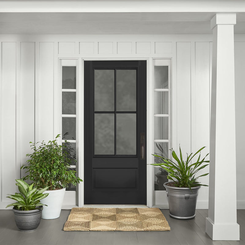 7221-1-1SL121 | 4 Lite 1 Panel Mahogany TDL Entry Door and a 14" 2-Lite Sidelite with Insulated, Beveled Glass