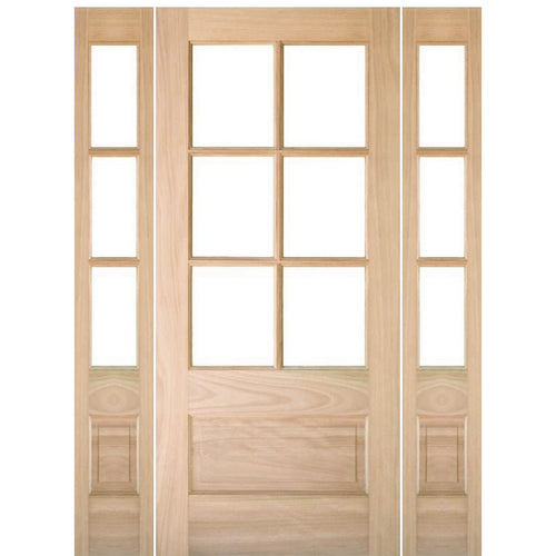 7231-1-2SL131 | Prehung 6 Lite 1 Panel Mahogany TDL Entry Door and 14" 3 Lite 1 Panel Sidelites with Insulated, Beveled Glass