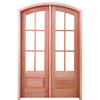 Prehung 6 Lite 1 Panel Arch Top Mahogany TDL Double Entry Door with Insulated, Beveled Glass