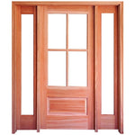Prehung 4 Lite 1 Panel Mahogany TDL Entry Door with 14" Full-Lite Sidelites and Insulated, Beveled Glass