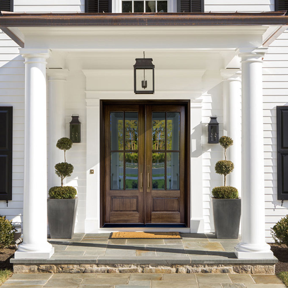7221-80 | 96" 4-Lite 1-Panel Mahogany Wood TDL Exterior Door with Insulated, Beveled Glass