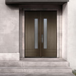 Santa Barbara FG | Prehung  Modern Fiberglass Door with Vertical Glass Panel, Mahogany Wood Grain Texture