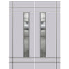 Prehung  Modern Fiberglass Double Doors with Vertical Glass Panel, Smooth Skin