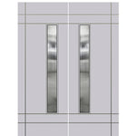Prehung  Modern Fiberglass Double Doors with Vertical Glass Panel, Smooth Skin