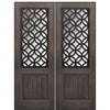 96" Tall 1-Panel 2/3 Lite Eclectic Design Fiberglass Double Entry Door  with  Knotty Alder Wood Grain